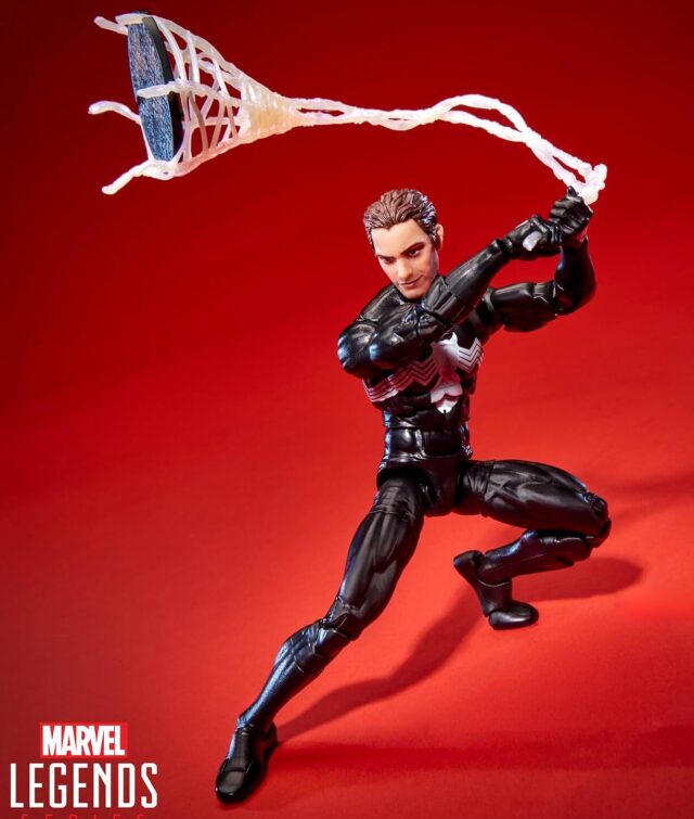 Maximum Marvel Legends Black Costume Spider-Man with Manhole Cover on Webline