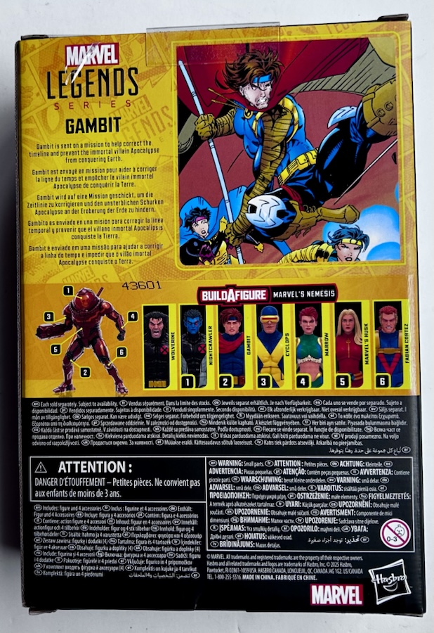 Box Back X-Men AOA Gambit Marvel Legends Action Figure
