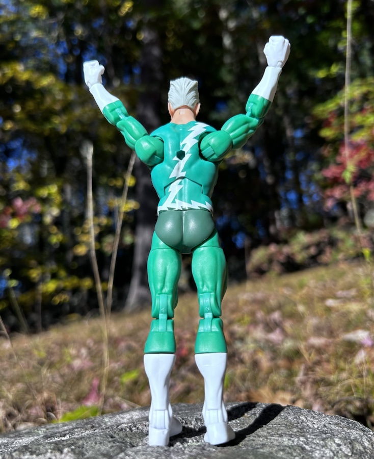 Back of Green Costume Quicksilver Retro Marvel Legends Action Figure