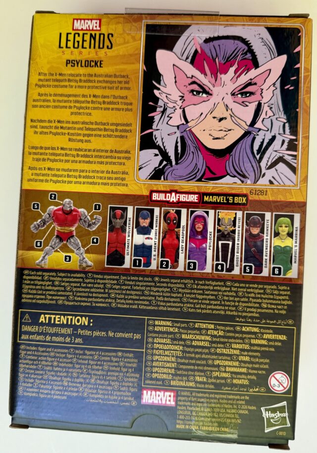 Back of Box Marvel Legends Psylocke Armored Action Figure