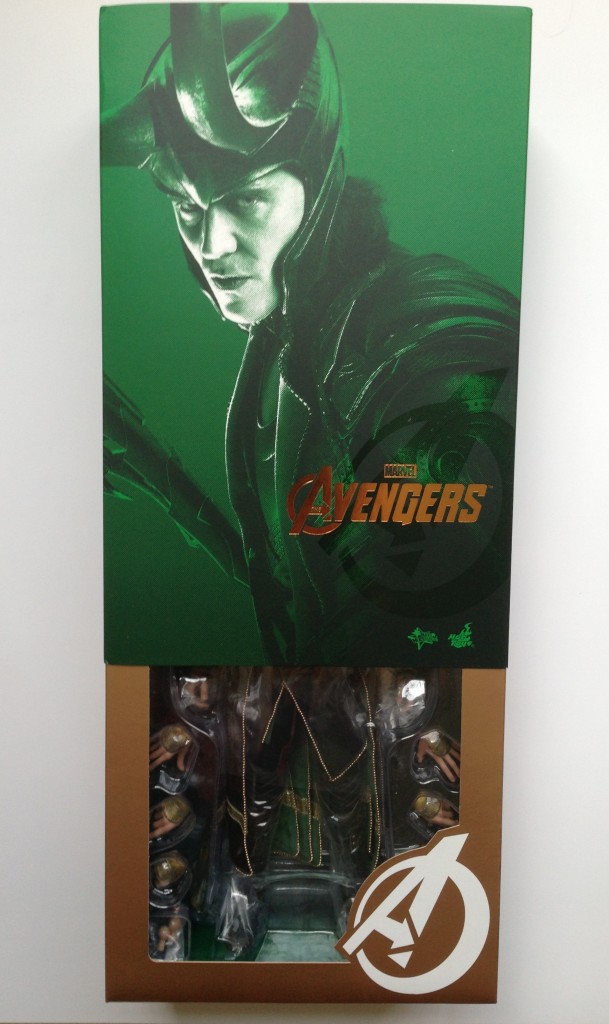 Slipcover being removed from Avengers Hot Toys Loki Box