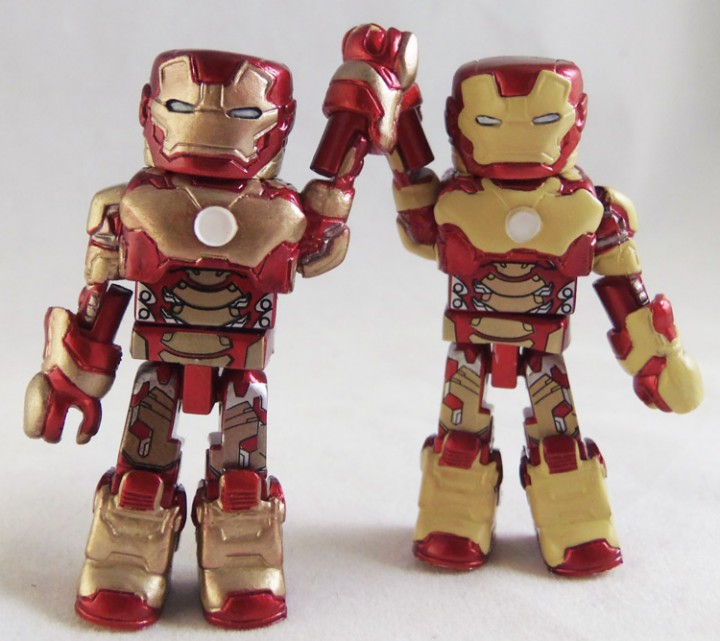 Iron Man 3 Minimates Iron Man Mark 42 Specialty Store and Toys R Us Comparison Gold vs Yellow Paint