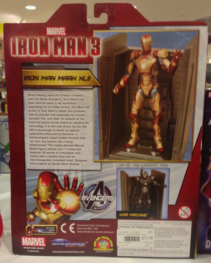 Iron Man 3 Marvel Select Iron Man Mark 42 Figure Cardback
