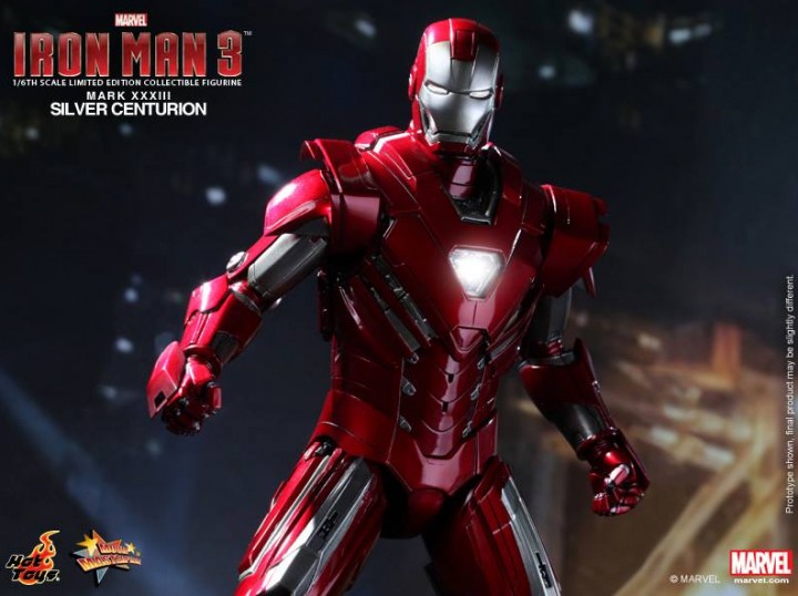 Iron Man 3 Hot Toys Iron Man Silver Centurion Armor with Blades Out