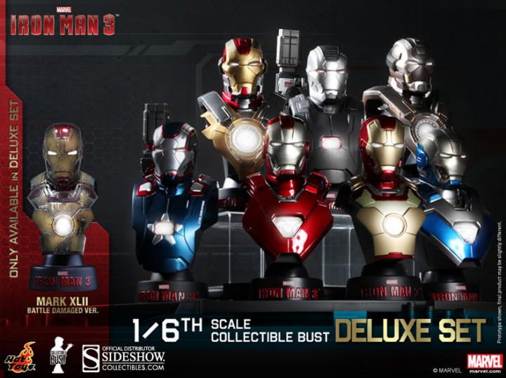 Hot Toys Iron Man 3 Busts Deluxe Set with Battle Damaged Iron Man Mark XLII