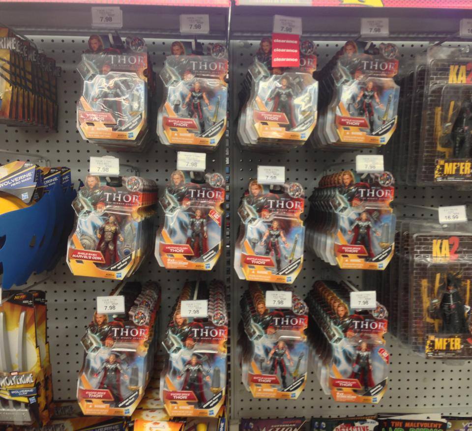Shelf Full of Thor 1 Movie Figures