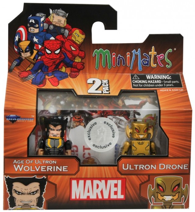 Marvel Minimates Gold Ultron and Age of Ultron Woverine Figures Packaged