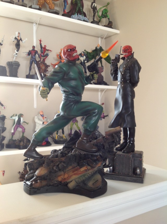 Bowen Red Skull Action Pose Statue Comparison with Bowen Red Skull Museum Statue