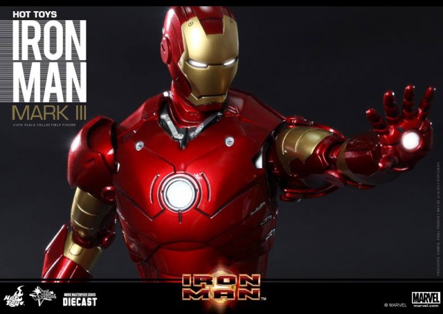 Hot Toys Iron Man Mark III Die-Cast Figure Light-Up ARC Reactor and Repulsor Hands