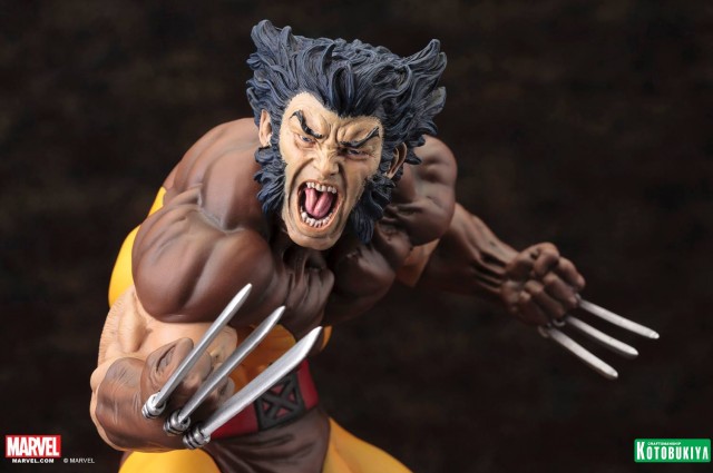 Kotobukiya Unmasked Wolverine Logan Head on Brown Costume Wolverine Statue