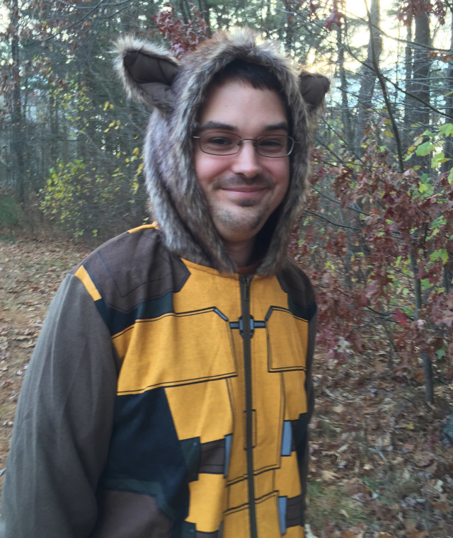 Dabid Wearing Rocket Raccoon Costume Hoodie