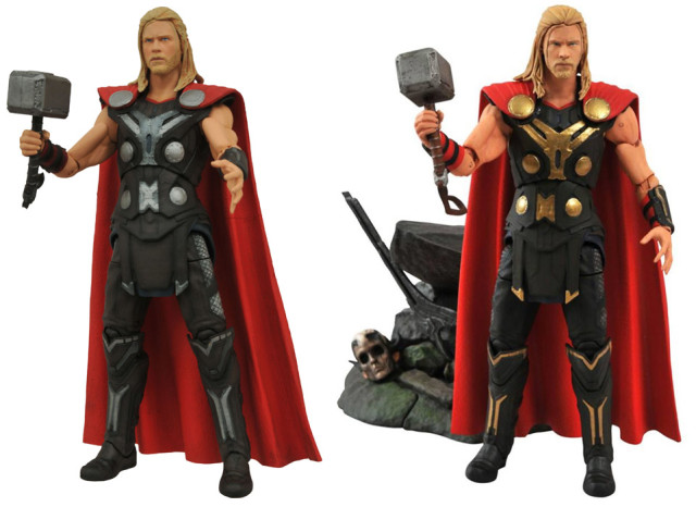 Comparison of Marvel Select Age of Ultron Thor and Thor The Dark World Thor Figures