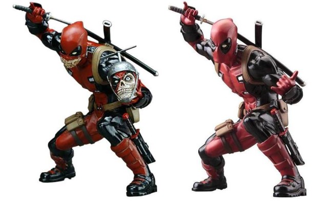 Kotobukiya Deadpool ARTFX+ Statue Comparison Regular and Unmasked Deadpool