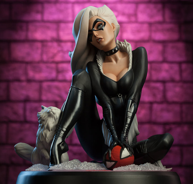 Sideshow Exclusive J Scott Campbell Black Cat Statue with White Cat