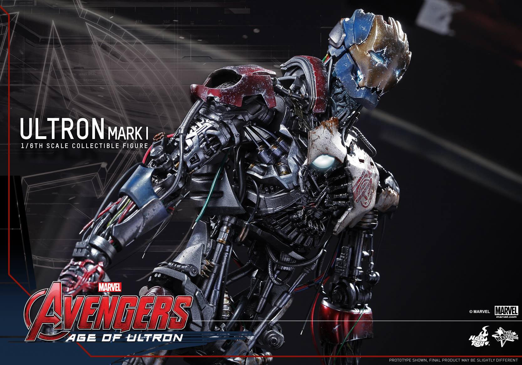 Hot Toys Ultron Mark I Scala 1:6 – Figura Da Collezione Avengers: Age Of Ultron, Alta 32,5 Cm, 24 Punti Articolari, Luci LED