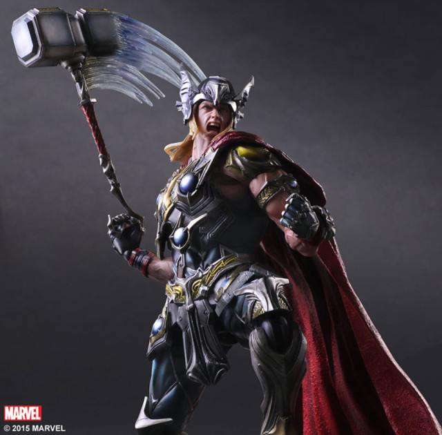 Play Arts Kai Marvel Thor Figure Swinging Hammer