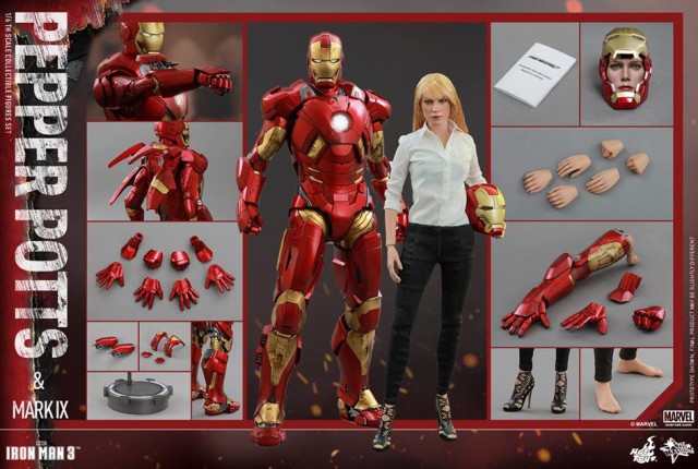 Hot Toys Pepper Potts and Iron Man Mark IX Set and Accessories