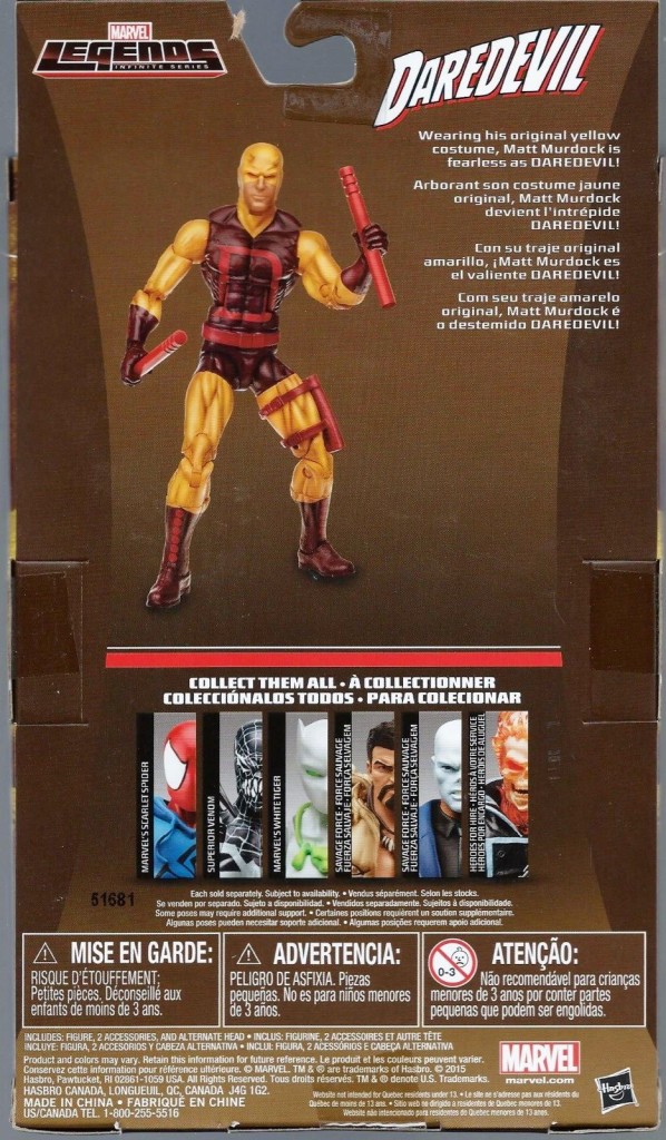 Back of Box Marvel Legends Walgreens First Appearance Daredevil