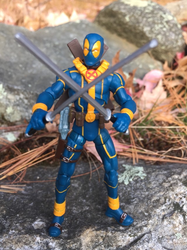 Blue Deadpool Action Figure with Swords Drawn