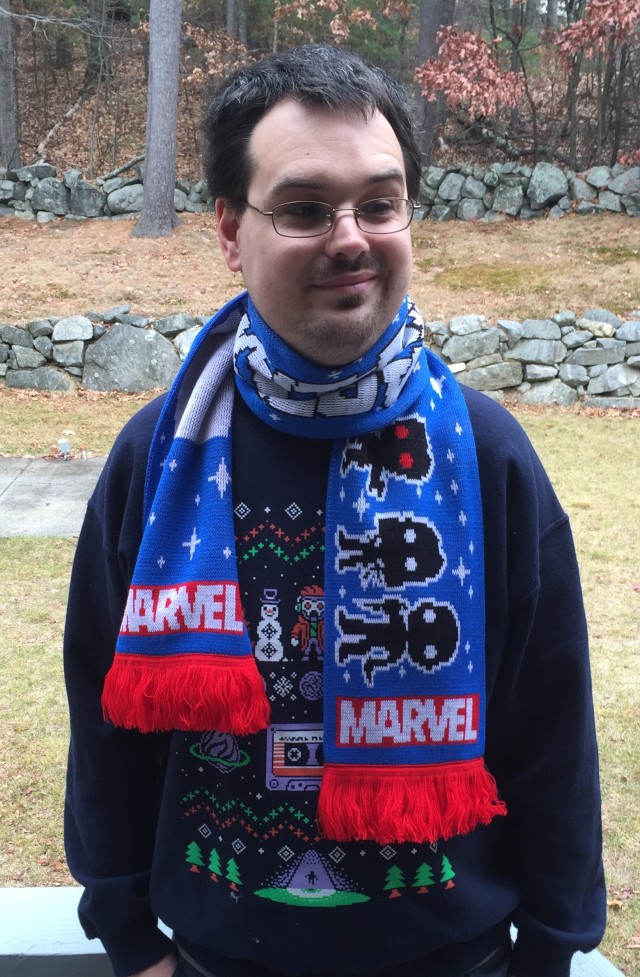 Dabid Wearing Guardians of the Galaxy Scarf from Funko Collector Corps