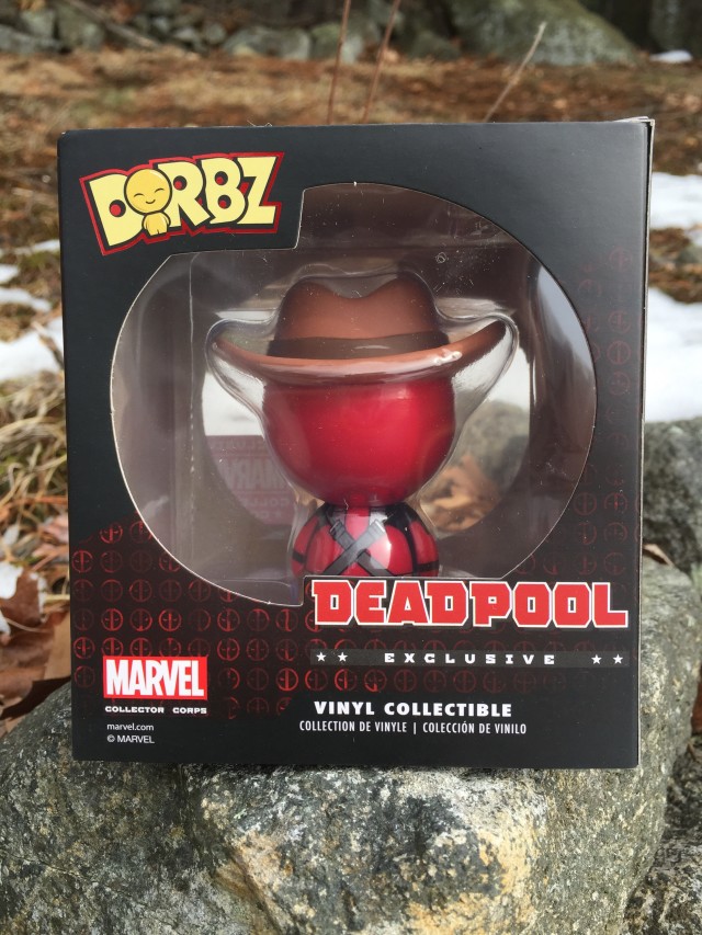 Back of Dorbz Exclusive Deadpool Cowboy Vinyl Figure