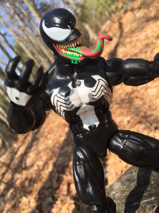Close-Up of 6" Marvel Legends Venom Figure with Tongue Out Head
