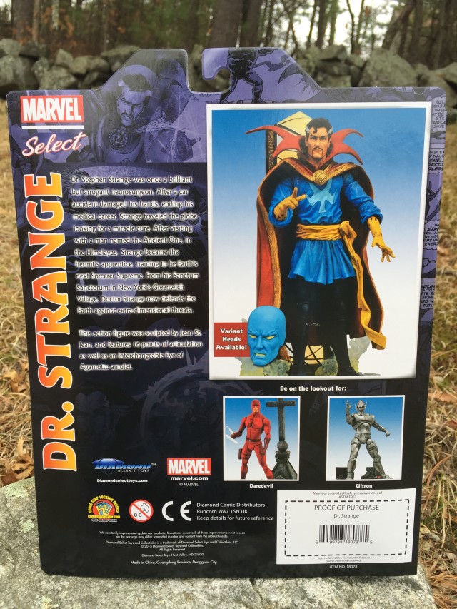 Back of Packaging Doctor Strange Marvel Select Figure Variant Head