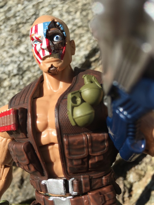 Close-Up of Nuke Cyborg Head Battle-Damaged Marvel Legends