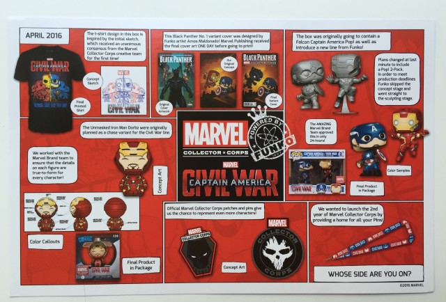Marvel Collector Corps Civil War Box Contents List Card