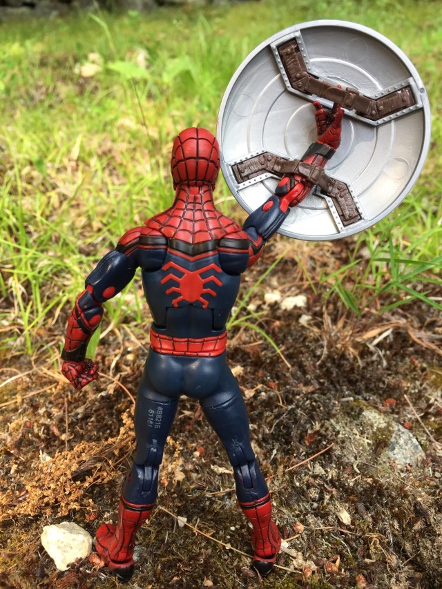 Back of Civil War Legends Spider-Man Figure Holding Cap's Shield