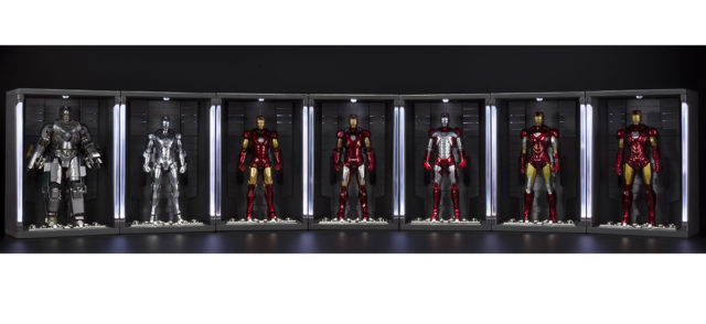 sh-figuarts-hall-of-armor-display-with-iron-man-mark-1-through-mark-7-figures