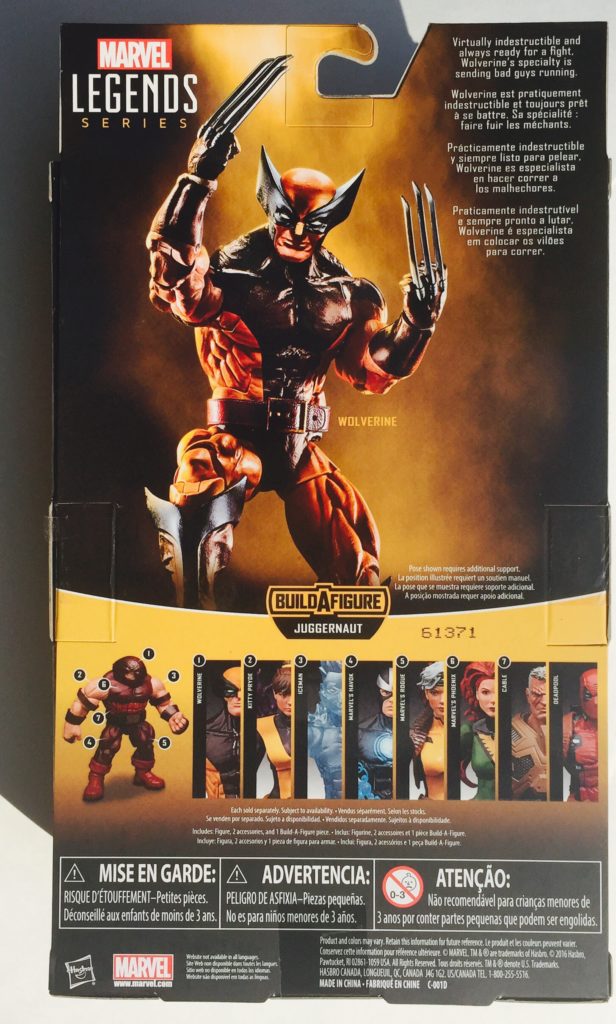 Back of Packaging Marvel Legends X-Men Wolverine