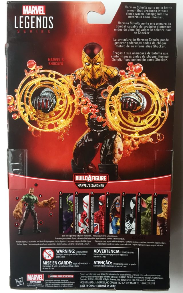 Back of Packaging Shocker Marvel Legends Spider-Man Sandman Series