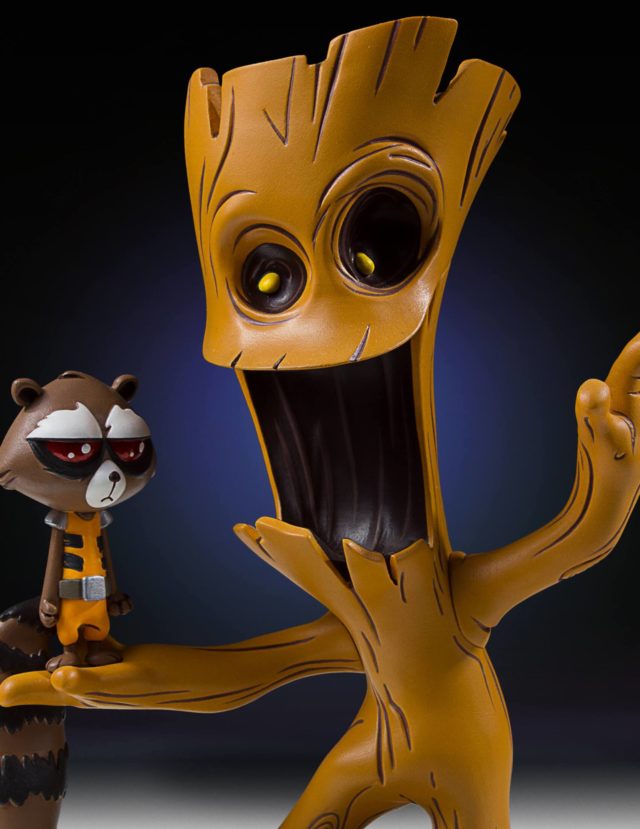 Gentle Giant Marvel Animated Groot and Rocket Raccoon Statue Close-Up