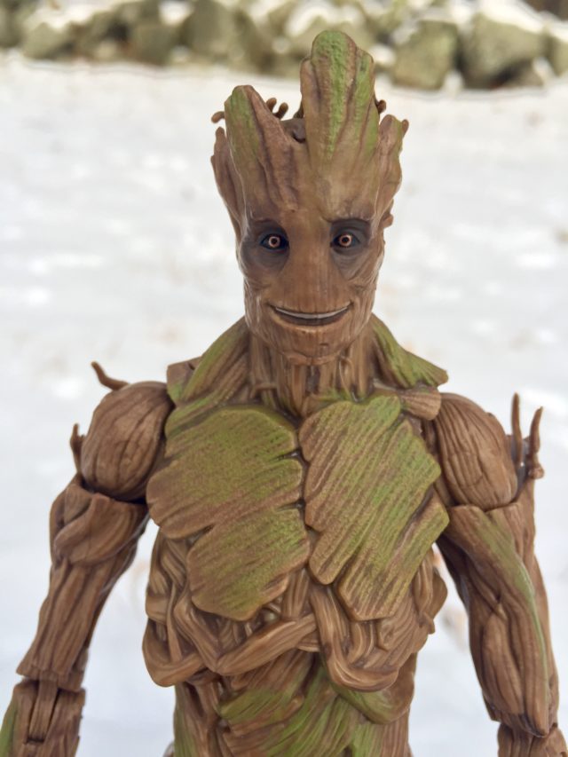 Close-Up of Smiling Groot Head Marvel Legends Evolution Pack Figure