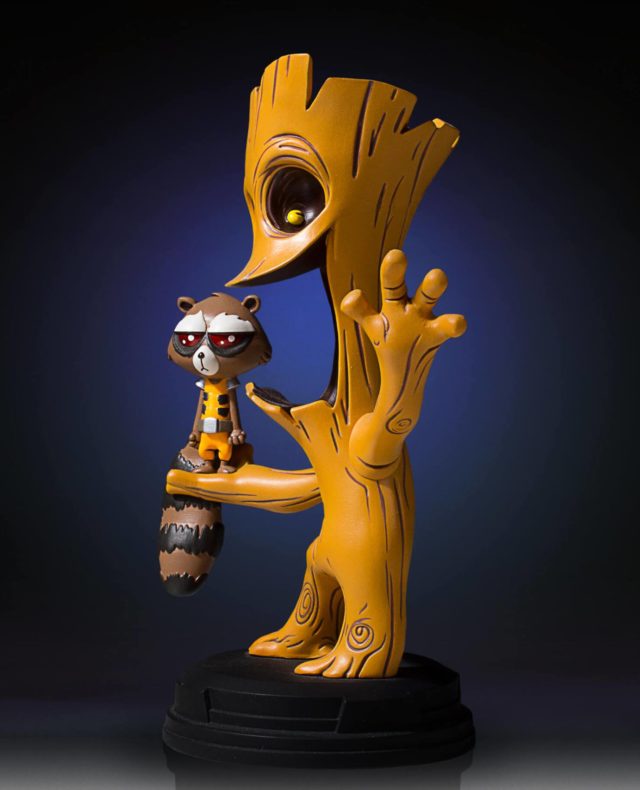 Side View of Gentle Giant Rocket Raccoon Groot Marvel Animated Statue