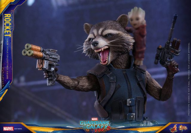 Rocket Raccoon Hot Toys Guardians of the Galaxy Vol 2 Figure Dual Wielding