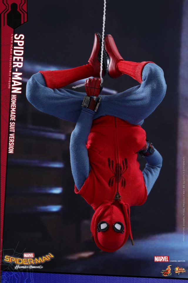 Hot Toys Homemade Suit Spider-Man Figure Hanging Upside-Down