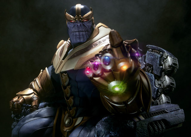 Sideshow Thanos on Throne Statue Infinity Gauntlet Close-Up