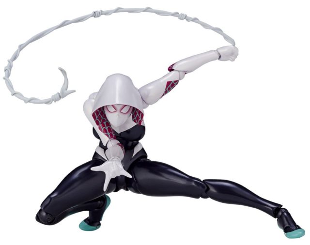 Spider-Gwen Revoltech Figure Shooting Webs Posing