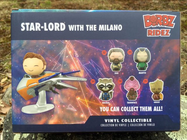 Back of Box Funko Guardians of the Galaxy Milano Dorbz Ridez Set