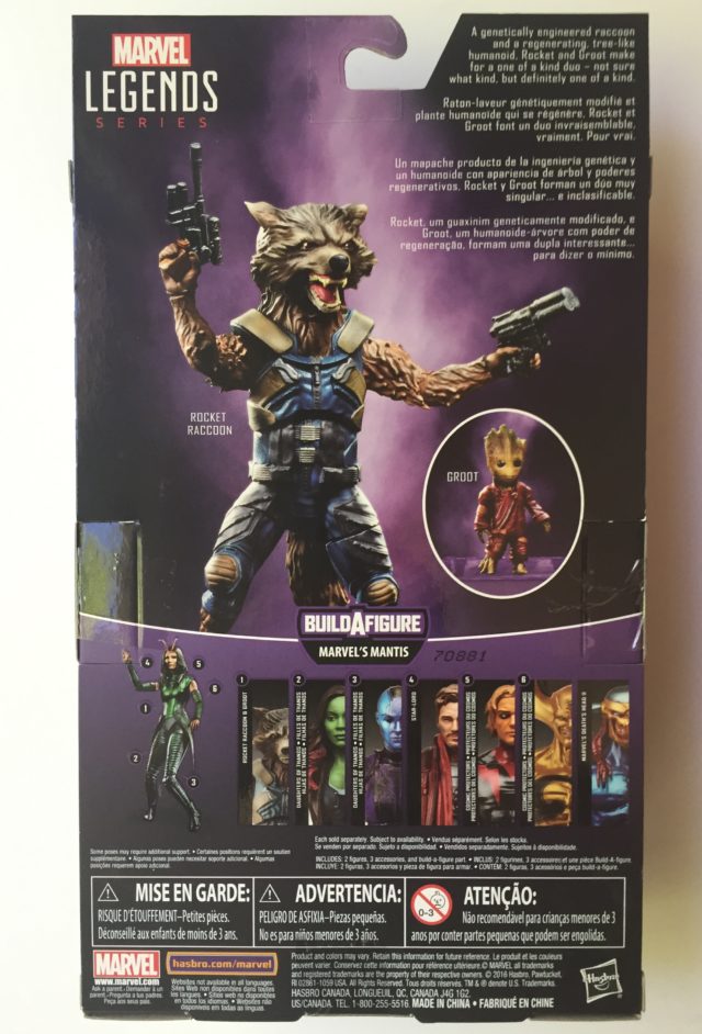 Back of Packaging ML Rocket Raccoon GOTG 2 Figure