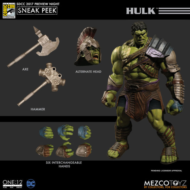MEZCO TOYS SDCC 2017 Thor Ragnarok Gladiator Hulk Figure and Accessories