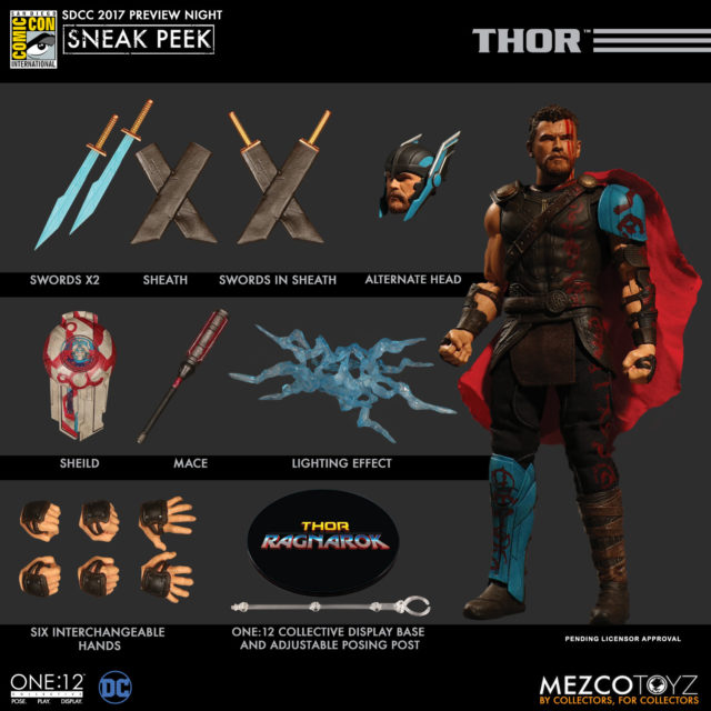 Mezco SDCC 2017 Marvel ONE 12 Collective Thor Gladiator Figure and Accessories
