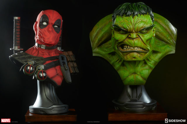 Size Comparison Photo of Sideshow Hulk and Deadpool Busts