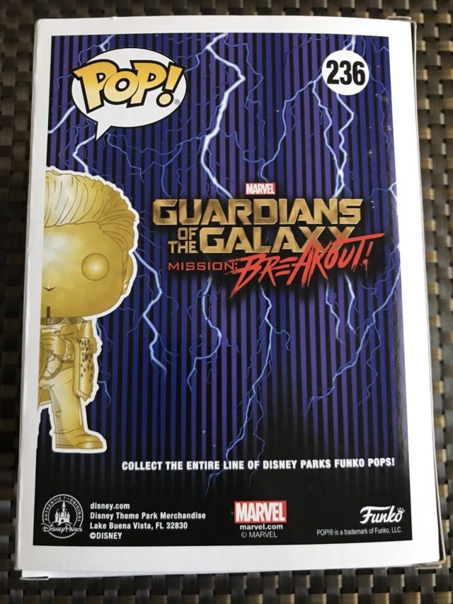 Box Back Guardians of the Galaxy Mission Breakout POP Vinyl The Golden Collector