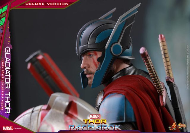 Side View of Gladiator Thor Hot Toys Figure Wearing Helmet