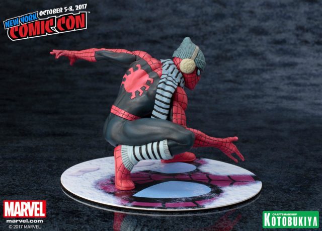 Side View of Kotobukiya NYCC Exclusive Spider-Man Winter Gear ARTFX+ Statue