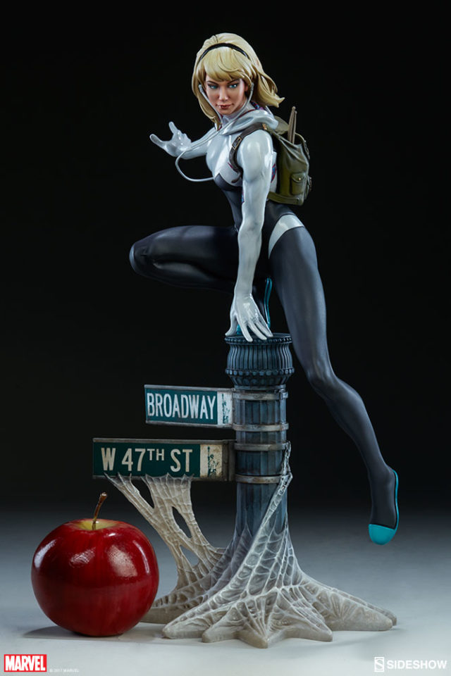 Spider-Gwen Spider-Verse Statue Sideshow Collectibles Scale Comparison Size with Apple