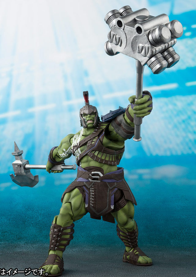 Gladiator Hulk S.H. Figuarts Bandai Figure Holding Weapons in the Air